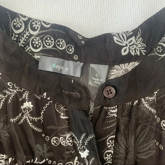 Apt. 9 Sheer floral print long fluter sleeve brown Shirt size Large - Picture 4 of 5